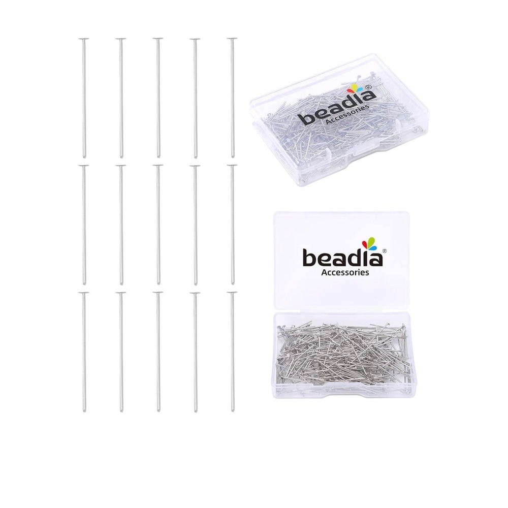 Platinum Plated Flat‎ Head Pins Non Tarnish 20mm 300pcs  Jewelry Making Findings